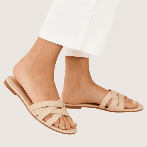 Elegant Beige Cross Strap Flat