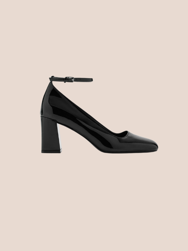 Ankle Strap High Heel Court Shoes for Women – Black Pointed Toe Formal & Office Heels.