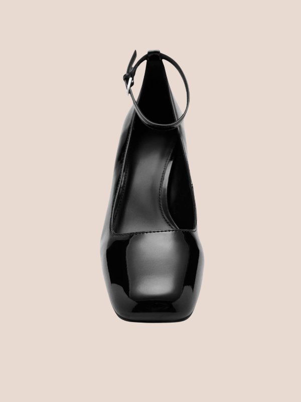 Ankle Strap High Heel Court Shoes for Women – Black Pointed Toe Formal & Office Heels.