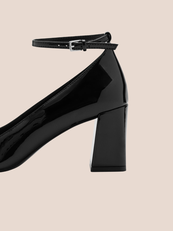 Ankle Strap High Heel Court Shoes for Women – Black Pointed Toe Formal & Office Heels.