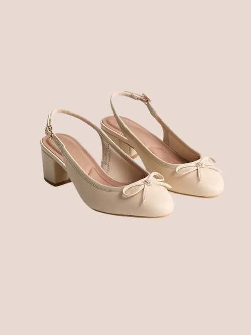 slingback ballerina pumps with bow detail and block heel for women.