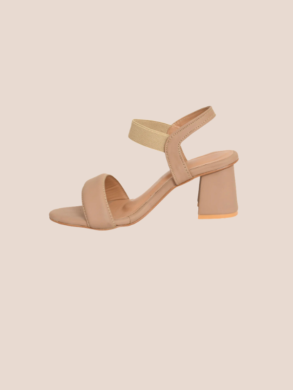Beige Luxe Stride Elasti Block Heels for women featuring comfortable block heel and stretchy elastic ankle strap.