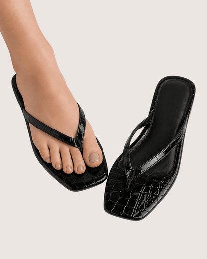 Black Croc Glam Flat Malveris