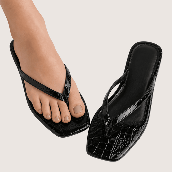 Black Croc Glam Flat