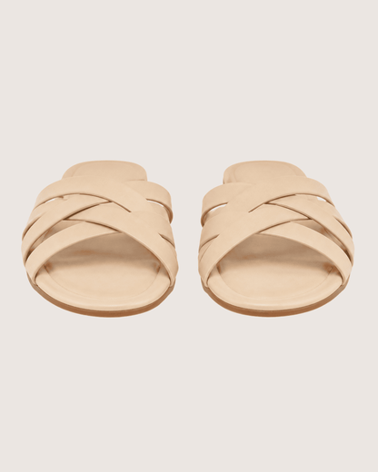 Elegant Beige Cross Strap Flat Malveris