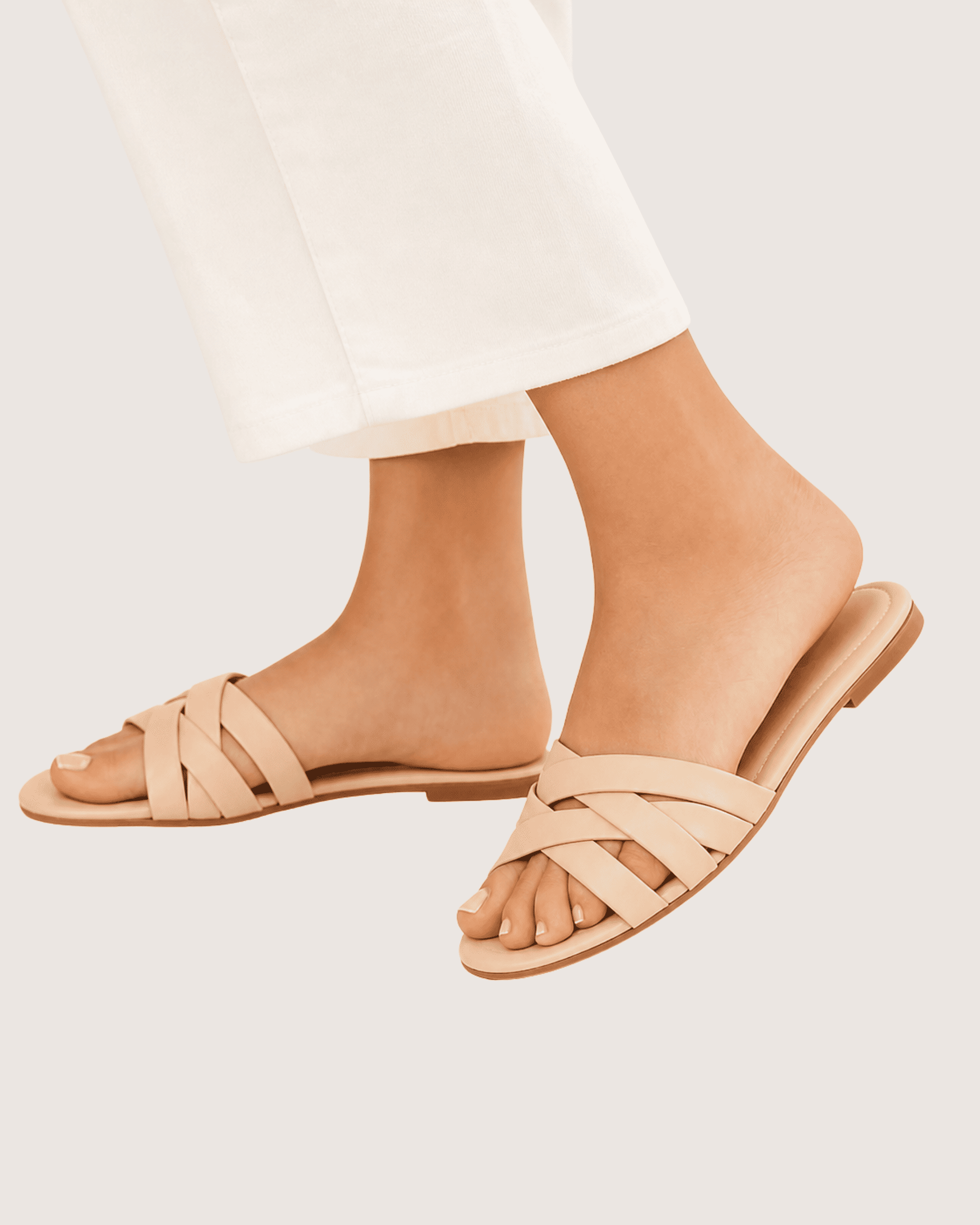 Elegant Beige Cross Strap Flat Malveris