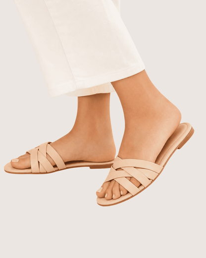 Elegant Beige Cross Strap Flat Malveris