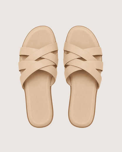 Elegant Beige Cross Strap Flat Malveris