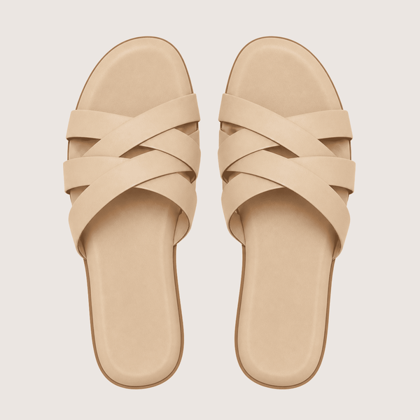 Elegant Beige Cross Strap Flat