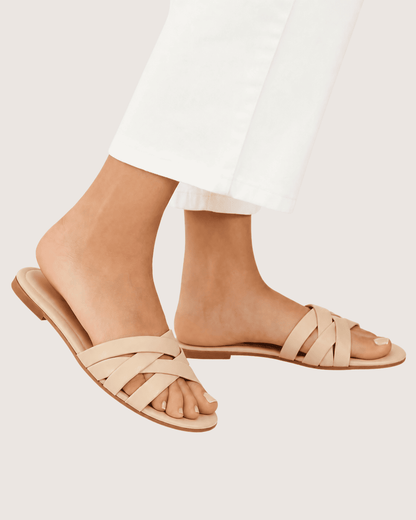 Elegant Beige Cross Strap Flat Malveris