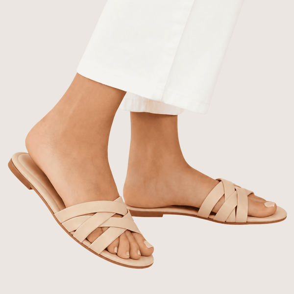 Elegant Beige Cross Strap Flat