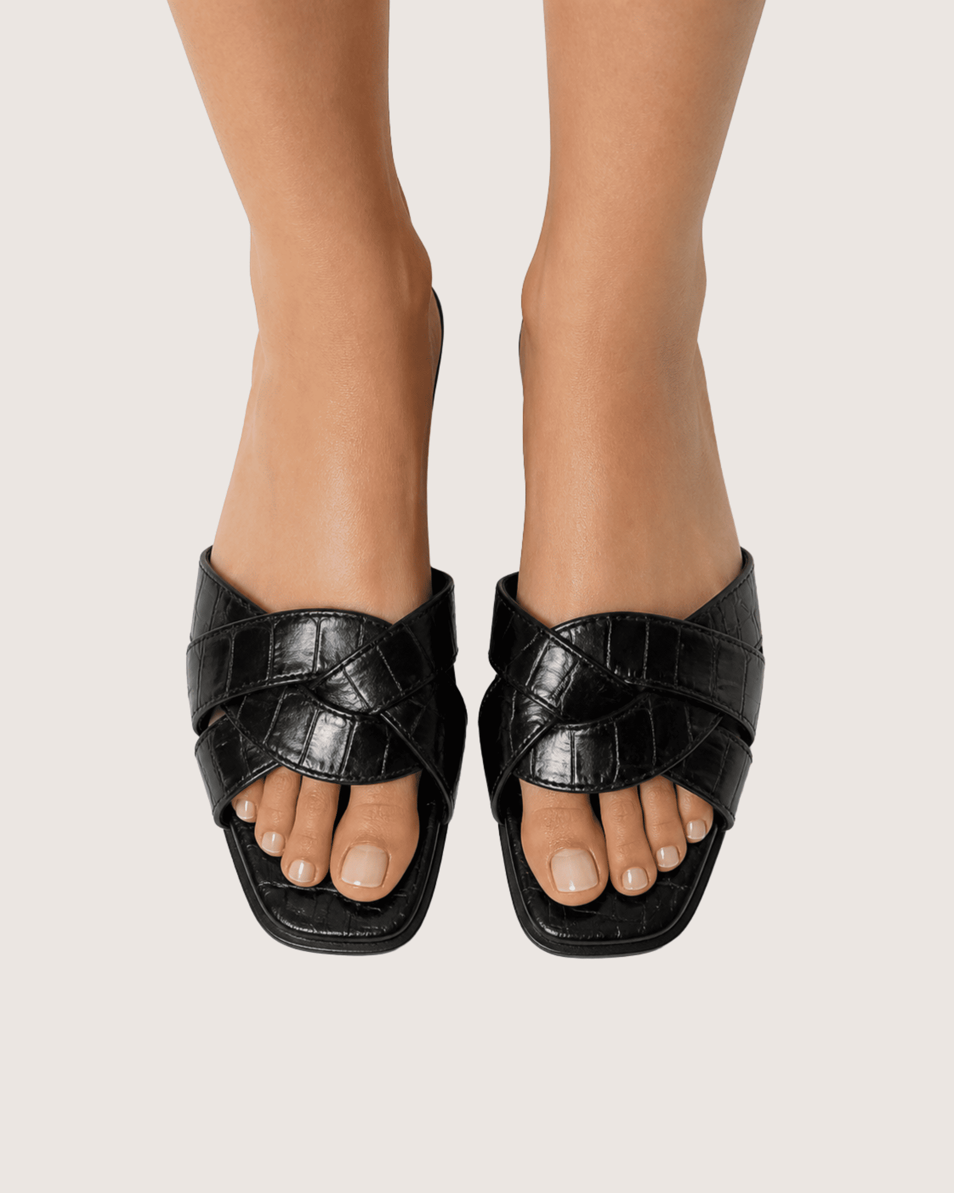 Luxury Cross Strap Flat Slippers Crocodile Pattern Malveris