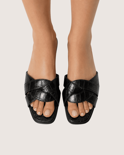Luxury Cross Strap Flat Slippers Crocodile Pattern Malveris