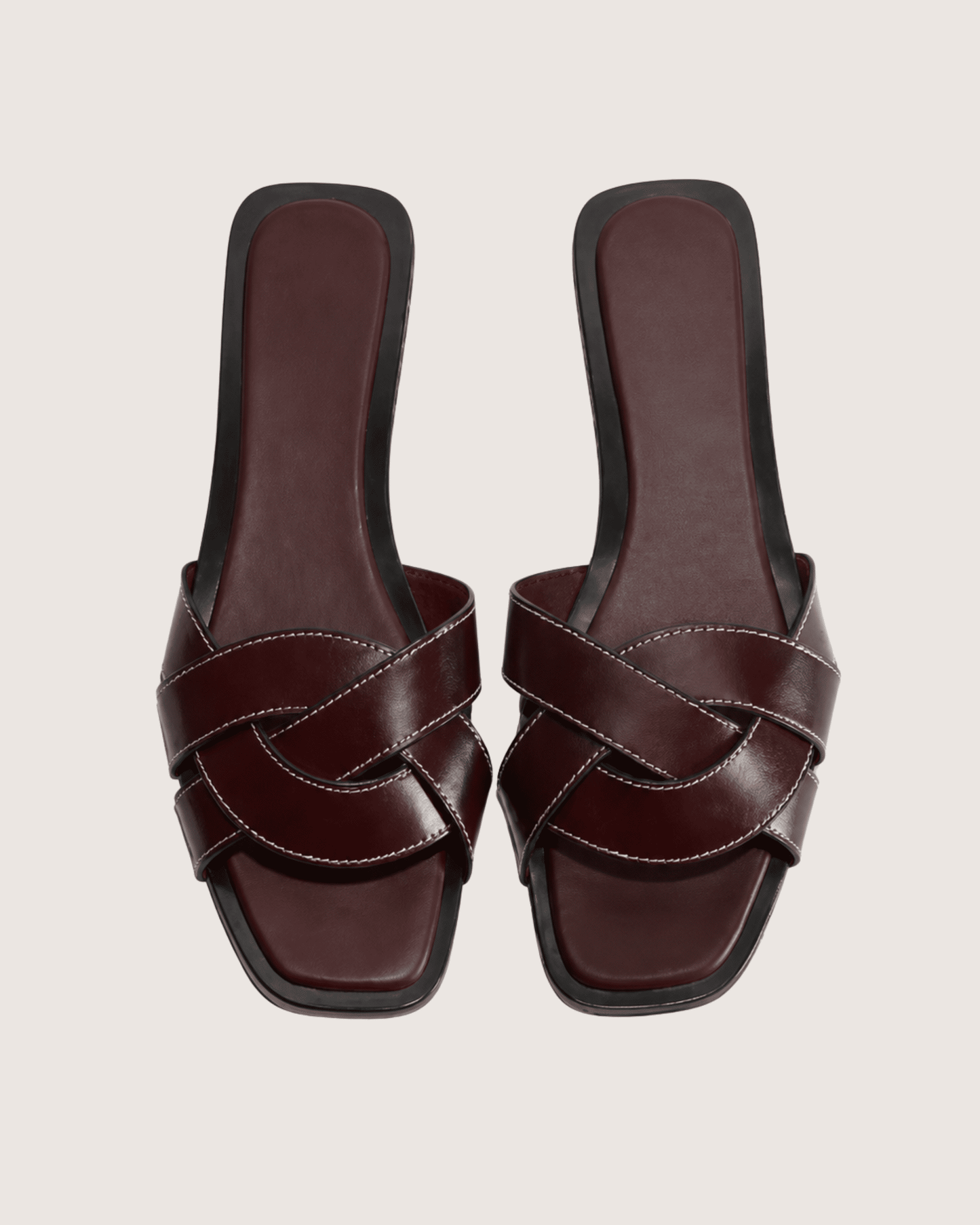 Luxury Cross Strap Flat Slippers Burgundy Malveris