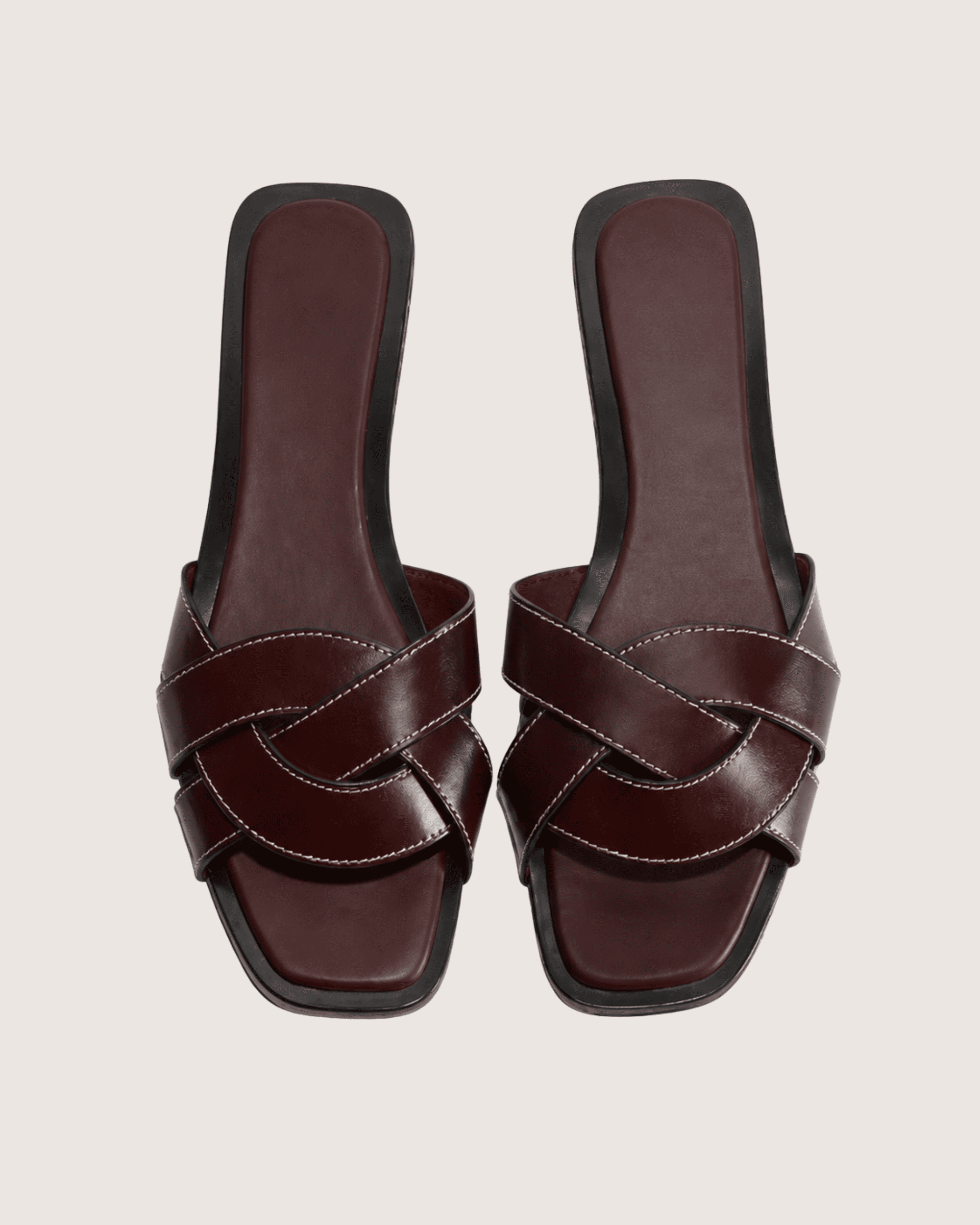 Luxury Cross Strap Flat Slippers Burgundy Malveris