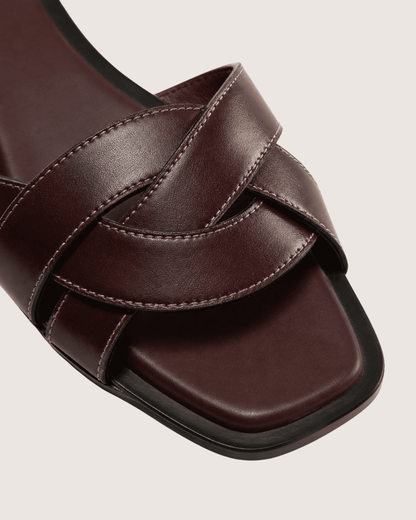 Luxury Cross Strap Flat Slippers Burgundy Malveris
