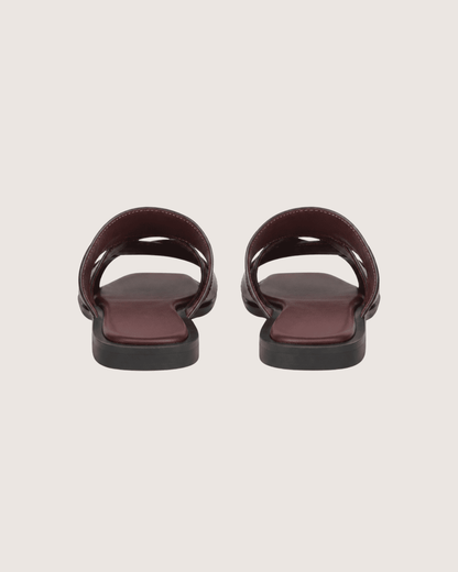 Luxury Cross Strap Flat Slippers Burgundy Malveris