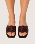 Luxury Cross Strap Flat Slippers Dark Brown Malveris