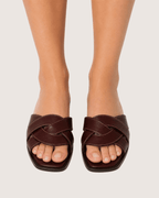 Luxury Cross Strap Flat Slippers Dark Brown Malveris