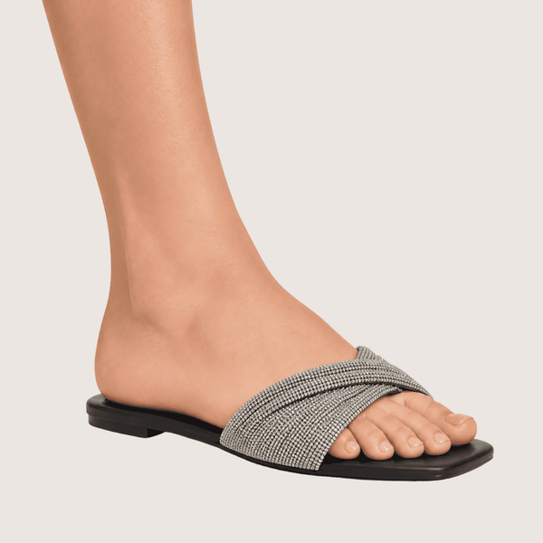 Noir Glimmer Cross Strap Flats (Black)