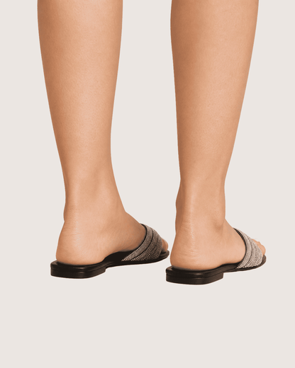 Noir Glimmer Cross Strap Flats (Black) Malveris