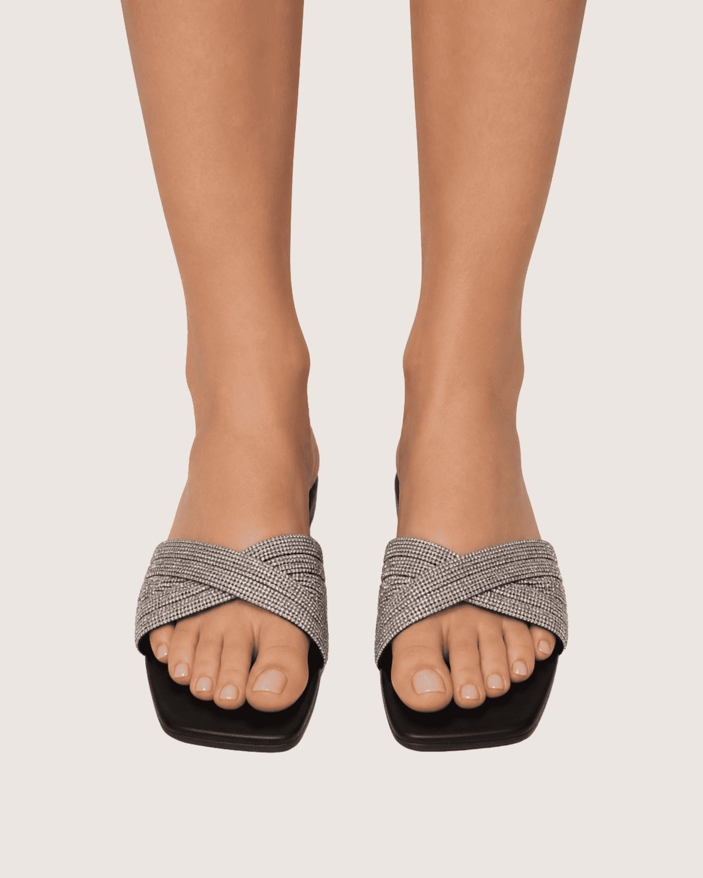 Noir Glimmer Cross Strap Flats (Black) Malveris