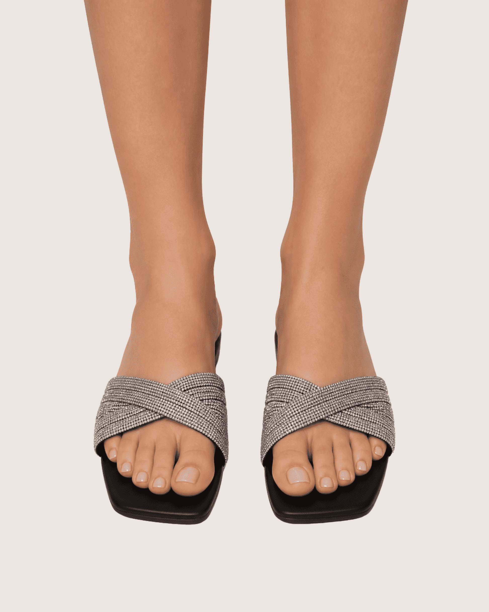 Noir Glimmer Cross Strap Flats (Black) Malveris