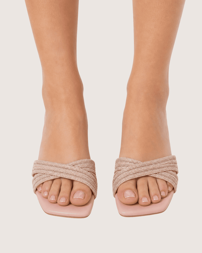 Noir Glimmer Cross Strap Flats (Peach) Malveris