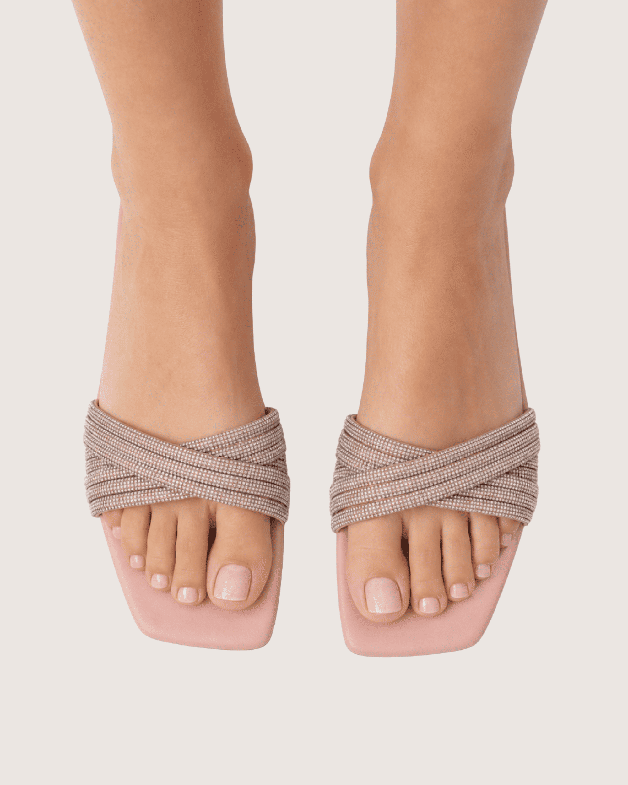 Noir Glimmer Cross Strap Flats (Peach) Malveris