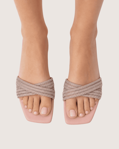 Noir Glimmer Cross Strap Flats (Peach) Malveris