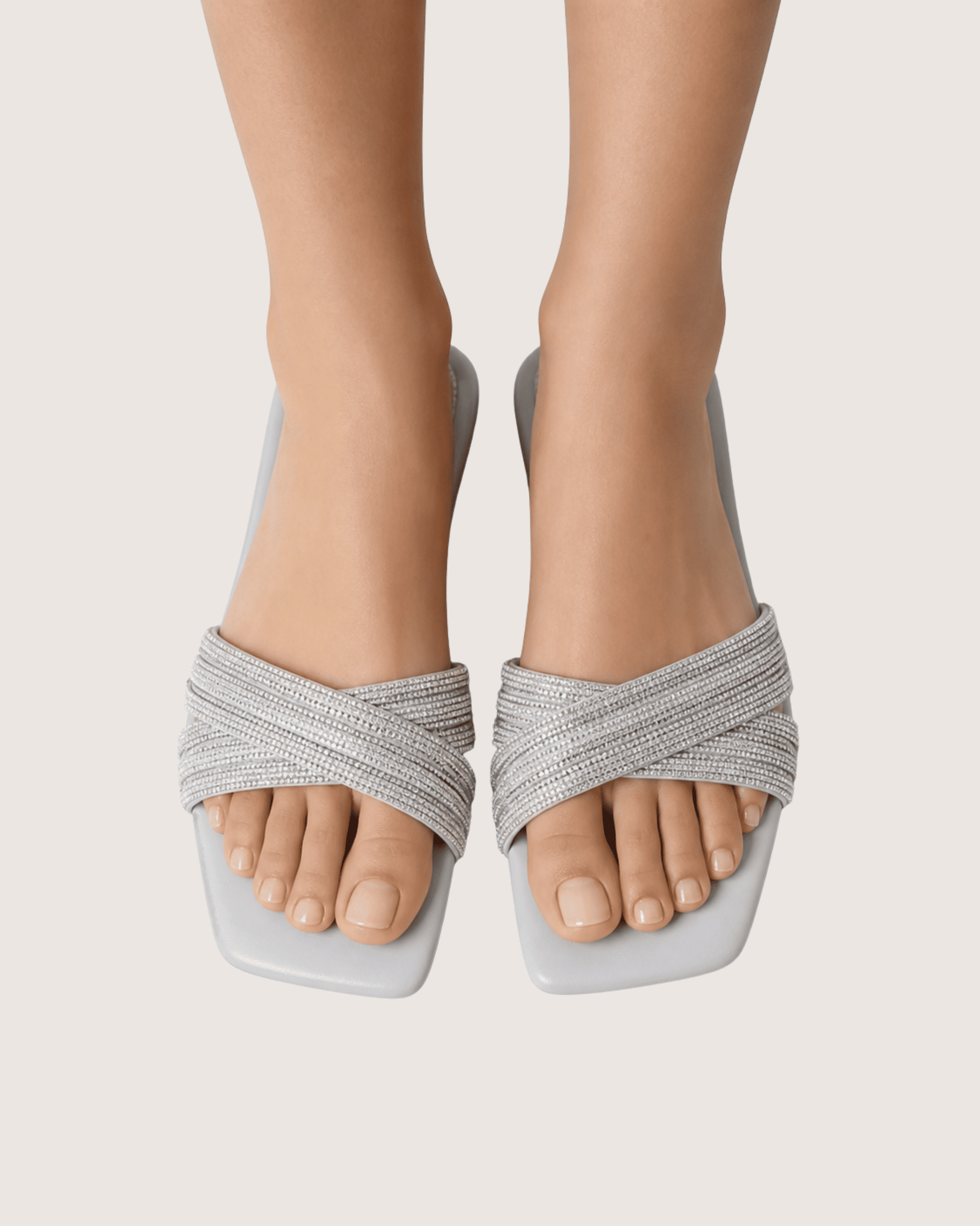 Noir Glimmer Cross Strap Flats (Silver) Malveris