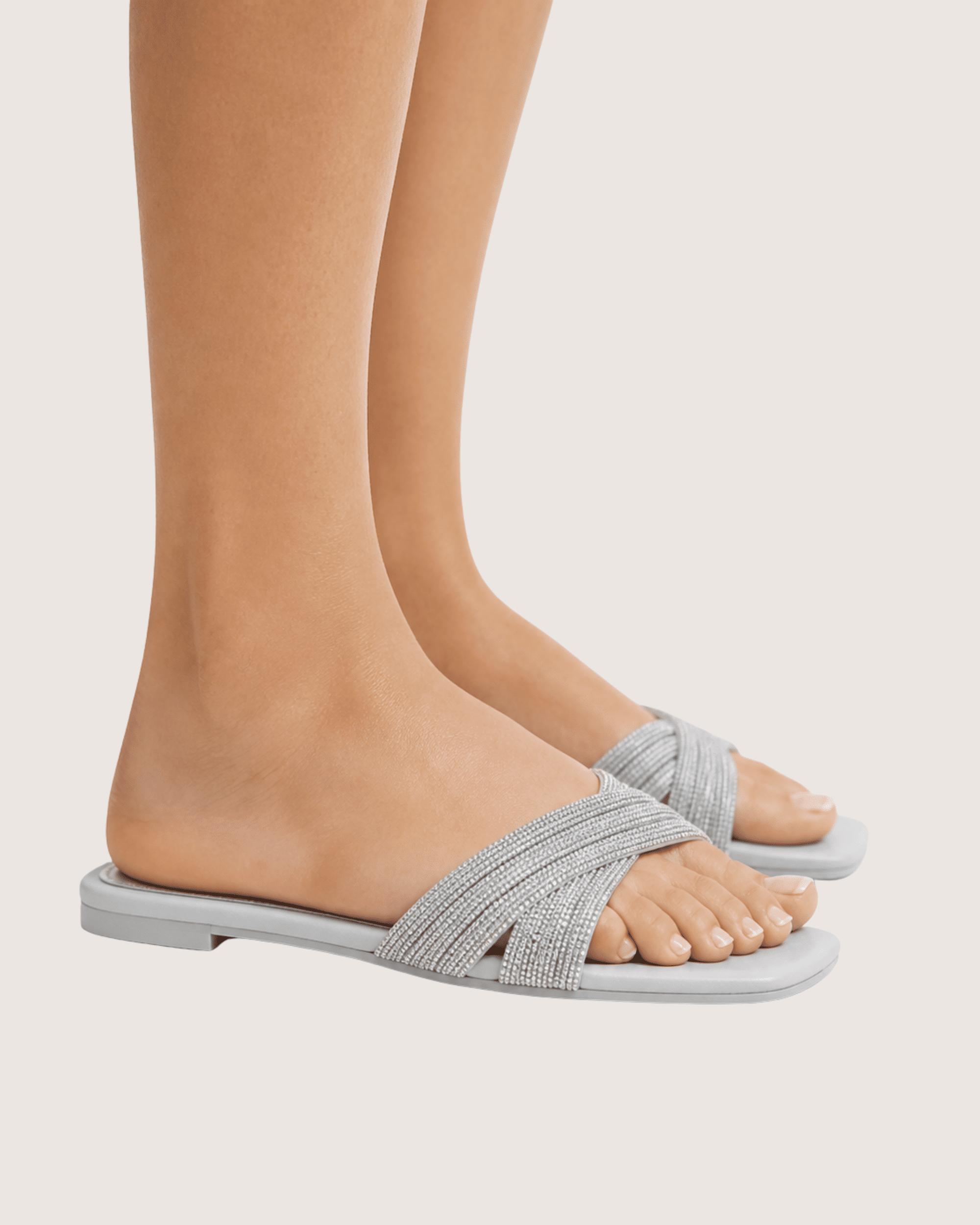 Noir Glimmer Cross Strap Flats (Silver) Malveris