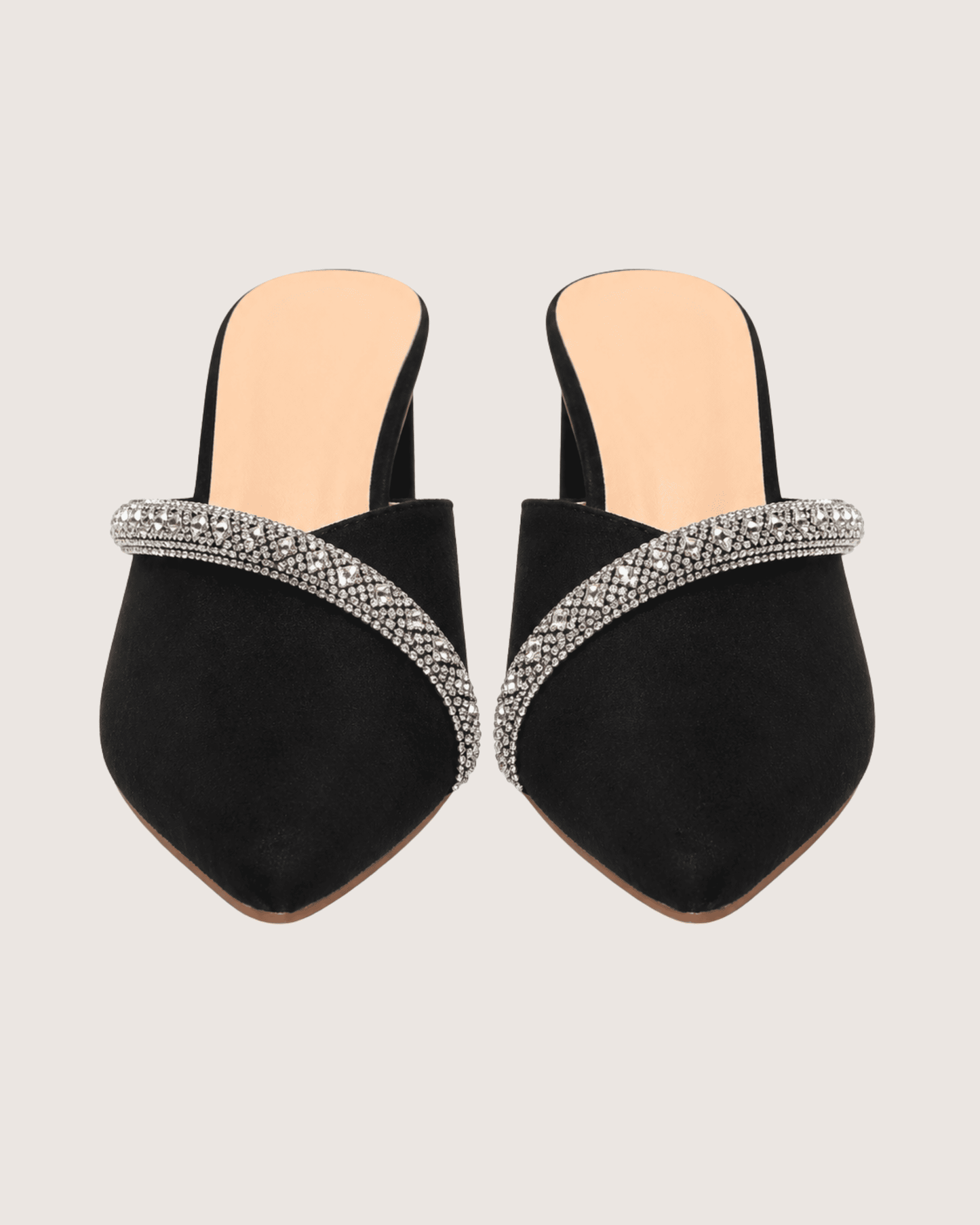 Veloura Ruby Crystal Mule Heels (Black)
