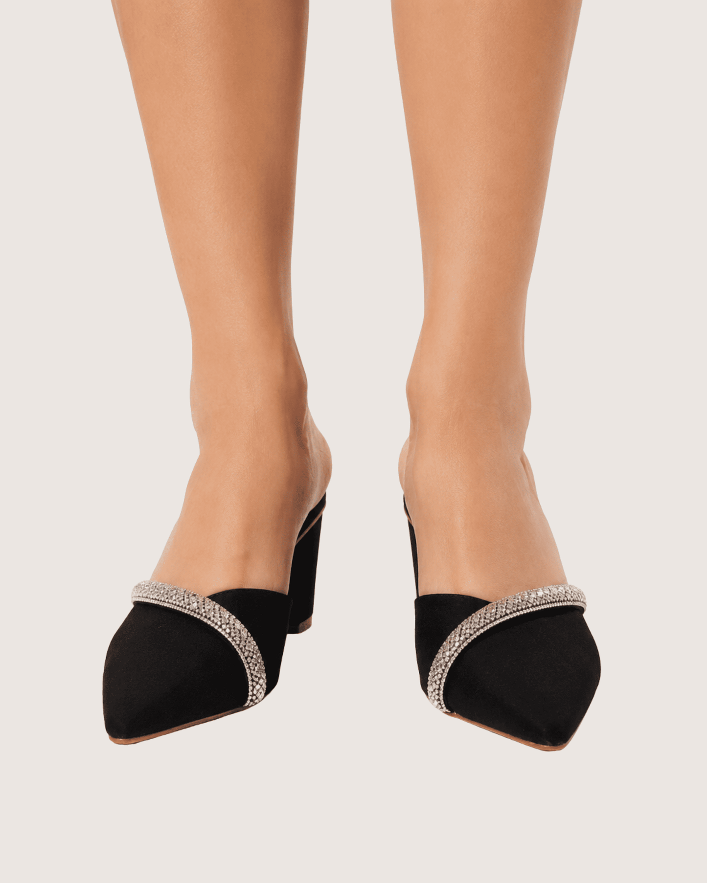 Veloura Ruby Crystal Mule Heels (Black)