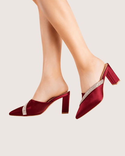 Veloura Ruby Crystal Mule Heels (Red) Malveris