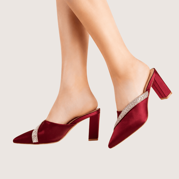 Veloura Ruby Crystal Mule Heels (Red)