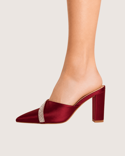 Veloura Ruby Crystal Mule Heels (Red) Malveris