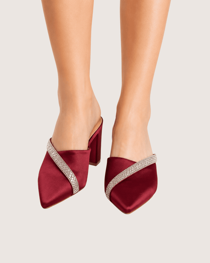 Veloura Ruby Crystal Mule Heels (Red) Malveris