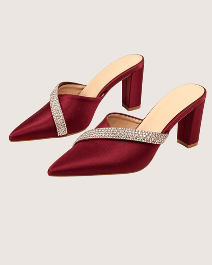 Veloura Ruby Crystal Mule Heels (Red) Malveris